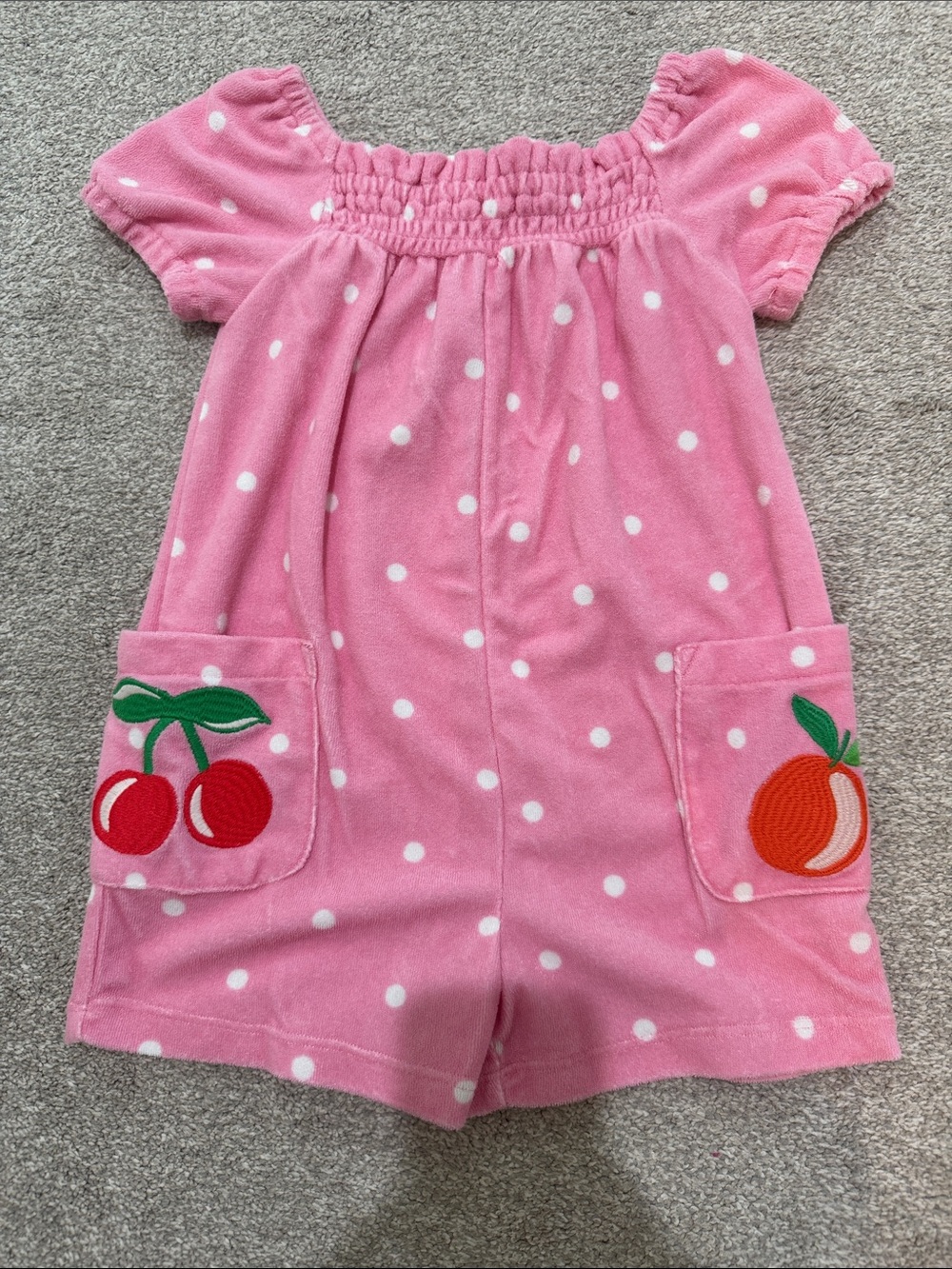 Mini Boden Pink Polka Dot Terry Romper